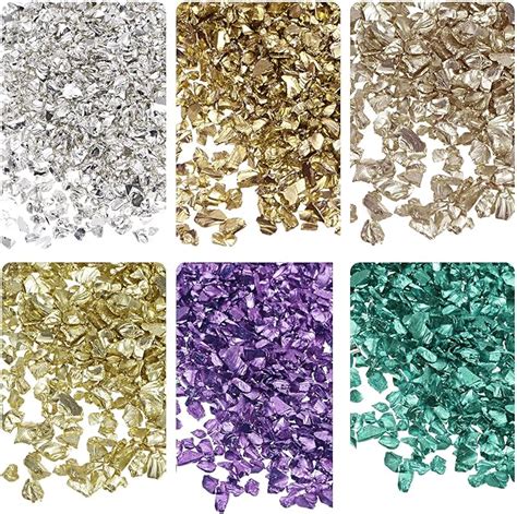 Uxcell 6 Colors Crushed Glass Chips 1 4mm Irregular Glitter Metallic Glass For