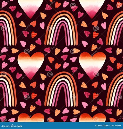 Lesbian Pride Seamless Pattern Lgbt Pride Month Art Rainbows And