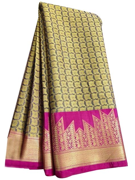 6 3 M With Blouse Piece Banarasi Silk Festive Wear Kora Muslin