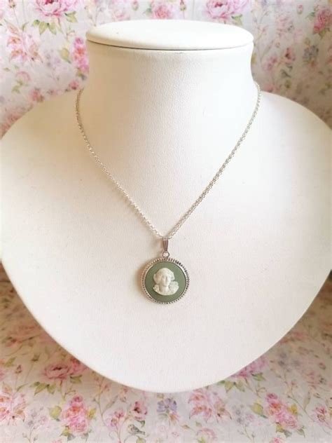 Wedgwood Sage Green Jasperware Cameo Pendant 1960s 19 Gem