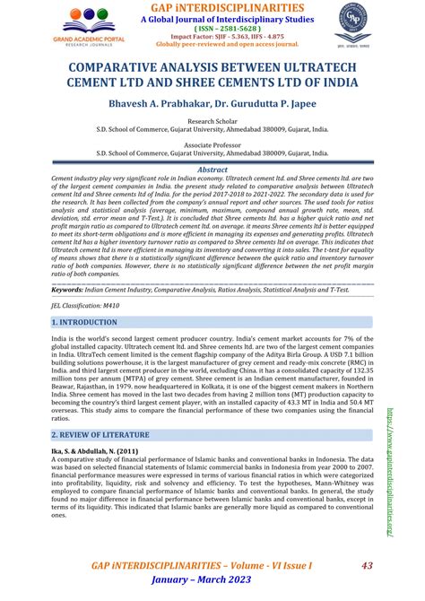 Pdf Comparative Analysis Between Ultratech Cement Ltd And Shree