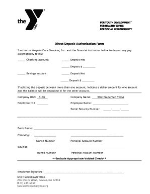 Fillable Online Westsuburbanymca Direct Deposit Authorization Form