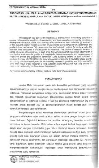 EKSPLORASI KUALITAS LAHAN DAN PRODLIKTIVITAS UNTUK PENGEMBANGAN