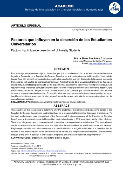 Pdf Factores Que Influyen En La Deserci N De Los Estudiantes