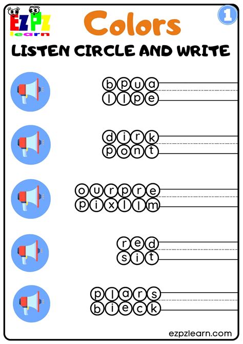 Interactive Colors Worksheet Listen Circle And Write The Words