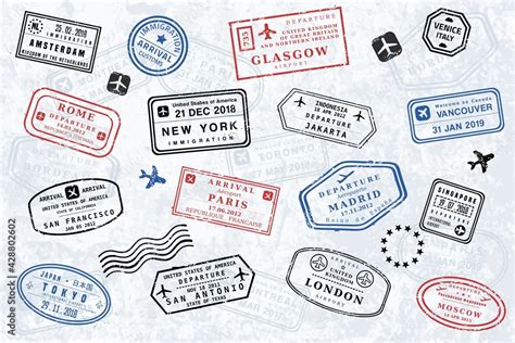 Travel Stamps Collection Passport Stamp Vector Stock Vector Adobe Stock