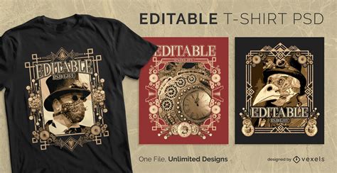 Modelo Editável PSD De Design De Camiseta Escalável Molduras Steampunk