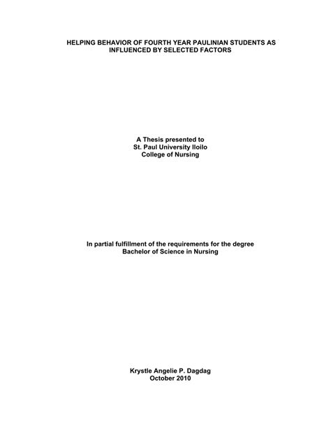 Thesis Front Page Format Filipino Thesis Title Ideas For College