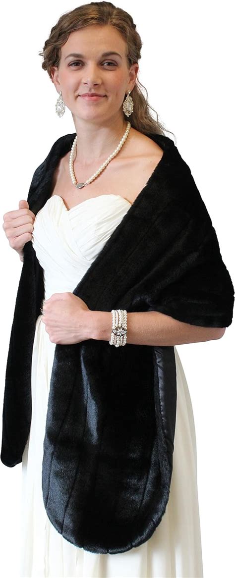 Tion Design Bridal Fur Stole Black Wedding Shawl Wrap Fur Shrug At Amazon Womens Clothing