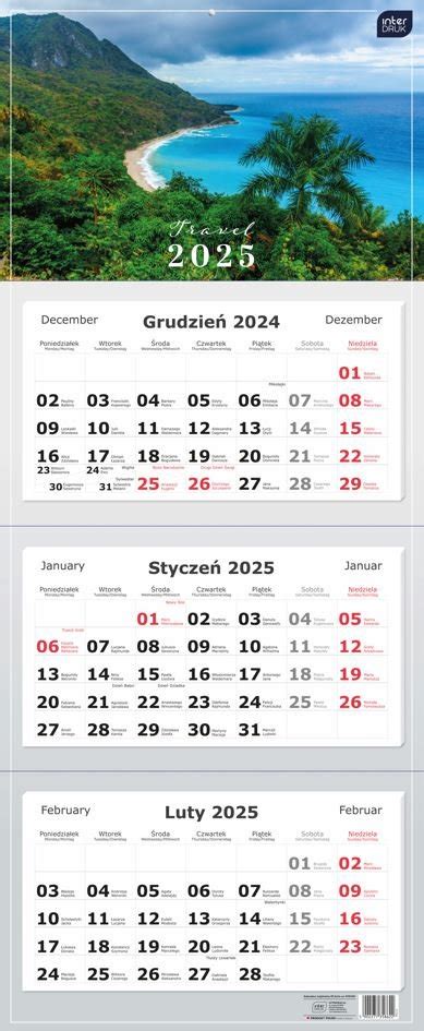 Kalendarz Tr Jdzielny Na Cian Z Krajobrazami Cm Na Rok