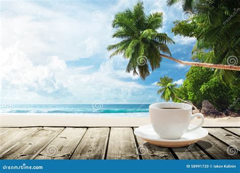 Beach And Cup Of Coffee Stock Photo Image Of Plank Dark 58991720