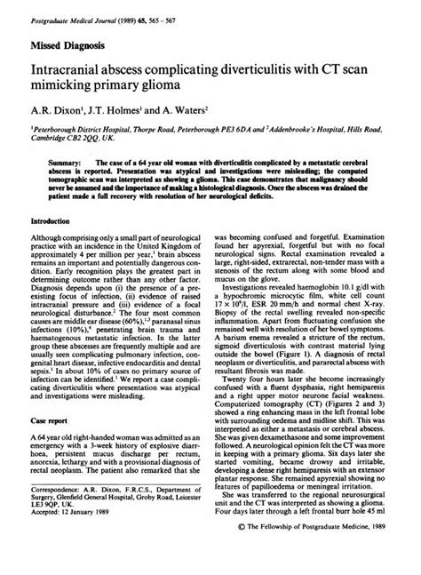 (PDF) Intracranial abscess complicating diverticulitis with CT scan - DOKUMEN.TIPS