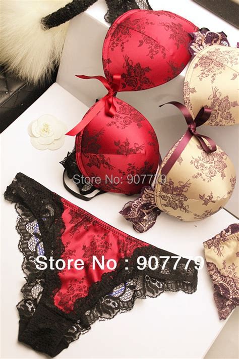 Womens Sexy Underwear Satin Print Lace Embroidery Bra Sets Panties B