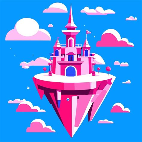 Castillo M Gico Rosa En Una Isla Flotante En La Ilustraci N Vectorial