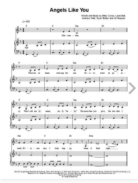 Miley Cyrus Angels Like You Sheet Music In F Major Transposable