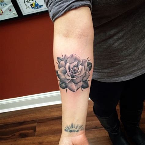 Awesome Gray Ink Rose Flower Tattoo On Forearm Tattooimages Biz