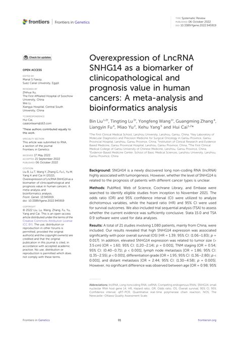 Pdf Overexpression Of Lncrna Snhg As A Biomarker Of