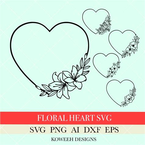 Floral Heart Svg Floral Heart Frame Svg Heart Frame Svg Etsy Canada