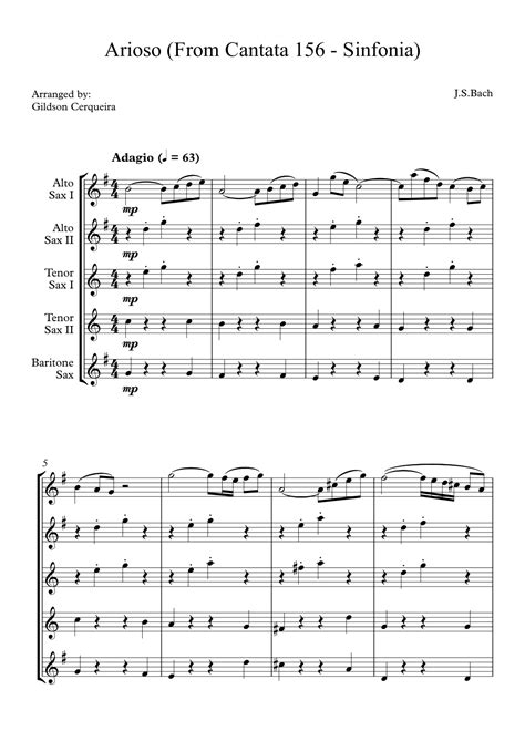 Arioso From Cantata 156 Sinfonia Arr Gildson Cerqueira Sheet