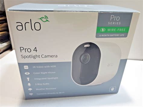 Arlo Pro 4 Spotlight Camera Indoor Outdoor 2K Wire Free Security Camera