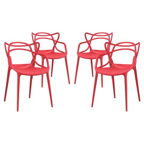 Modway Eei Red Set Entangled Dining Chair In Red Polypropylene