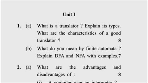 2018 Mca 5th Sem Compiler Design Question Paper Youtube