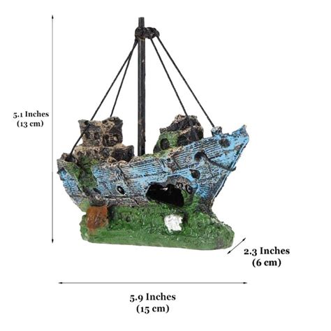 Aquarium Ornament Wreck Sunk Ship Sailing Boat Des Grandado