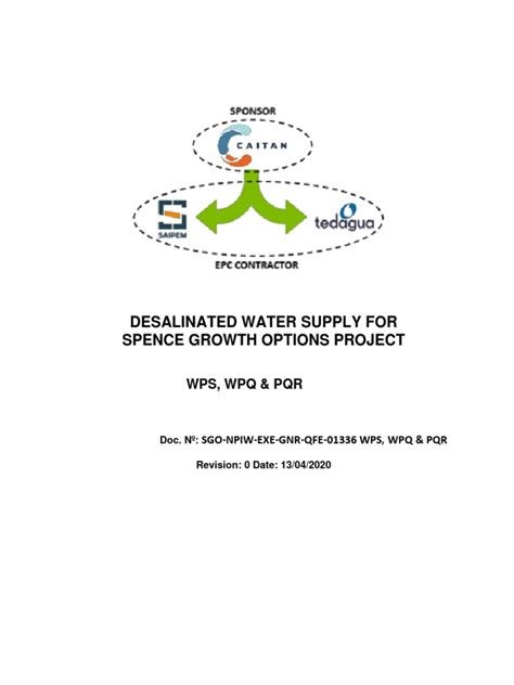 Desalinated Water Supply For Spence Growth Options Project Wps Wpq