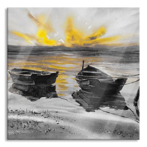 Longshore Tides Glasbild Zwei Angeleinte Boote Bei Sonnenuntergang