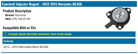 2012 2015 Mercedes ML350 Camshaft Adjuster Magnet Genuine 276 156 07