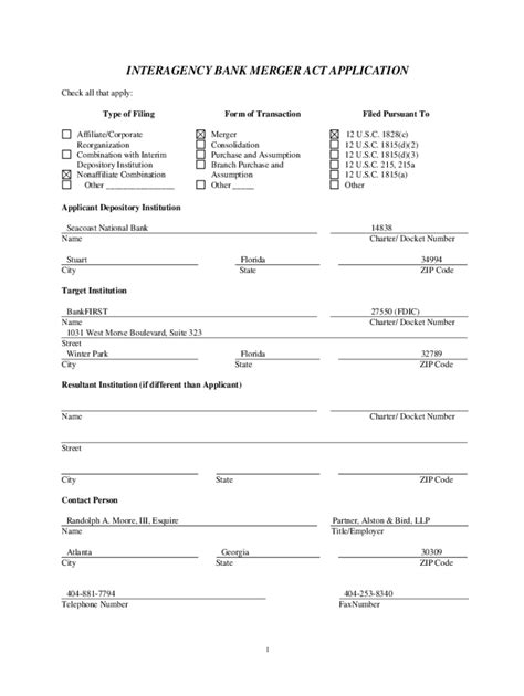 Fillable Online Get The Free INTERAGENCY BANK MERGER APPLICATION Fax