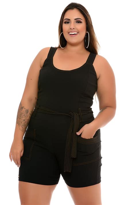 Macaquinho Plus Size Bengaline Vk Moda Plus Size