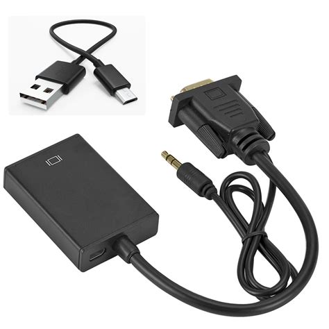 Adaptateur Vga M Le Vers Hdmi Femelle Sortie Audio Jack Mm Noir