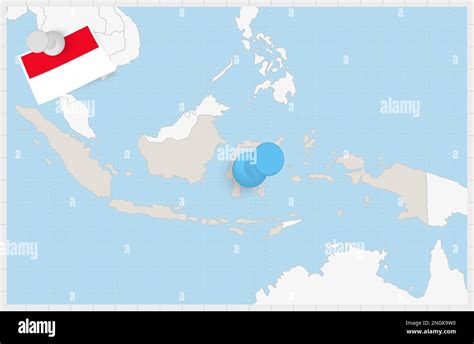 Mapa De Indonesia Con Un Pin Azul Bandera Fijada De Indonesia