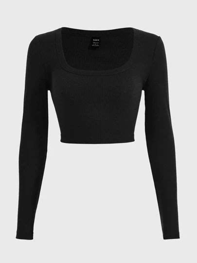 Shein Usa Black Long Sleeve Crop Top Trendy Outfits For Teens