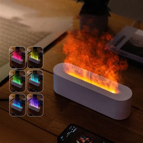 Newest Rgb Flame Aroma Diffuser Humidifier Usb Desktop Simulation Light