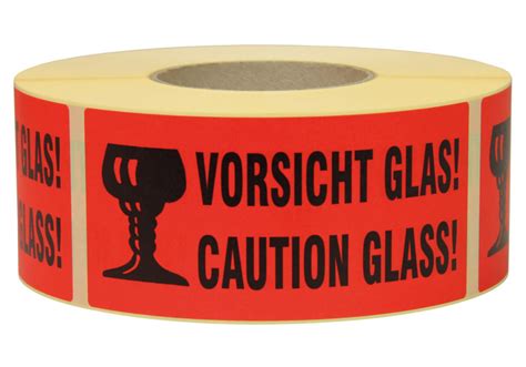 Warn Und Hinweisetiketten Caution Glas X Mm Aus Papier