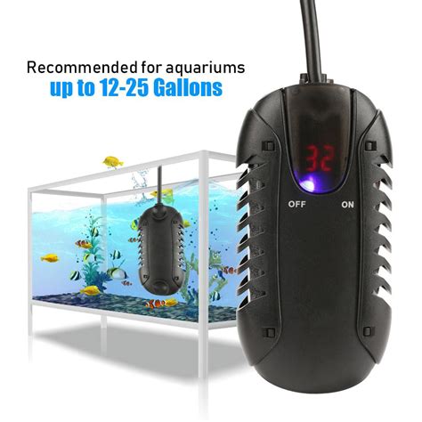 Tebru Fish Tank Heater,100W Mini Aquarium Fish Tank LED Digital Heater Submersible Thermostat US ...