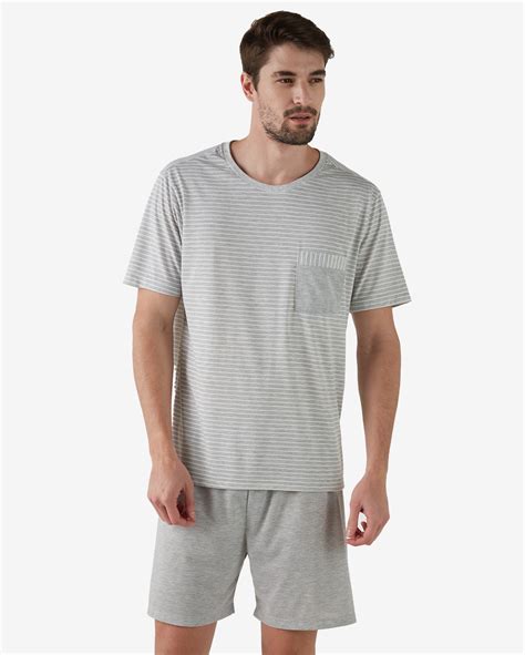 Riachuelo Pijama Masculino Curto Listras Bolso Cinza