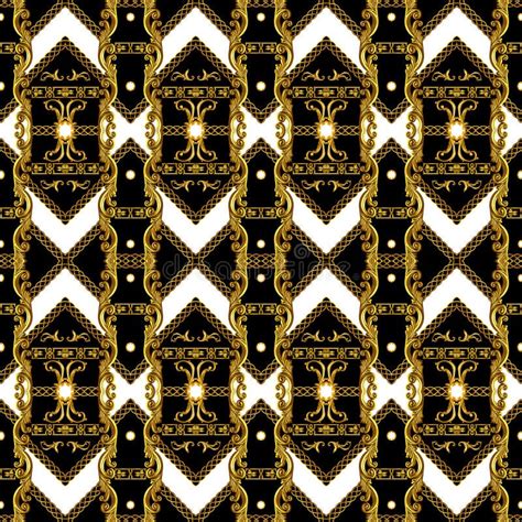 Beautiful Baroque Striped Pattern Illustration With Golden Ribbons And