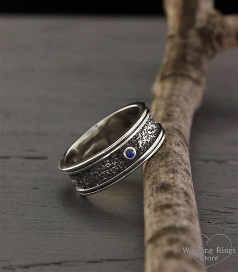 Men's Sapphire Wedding Band in Sterling Silver Sapphire - Etsy