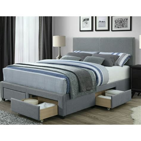 Dg Casa King Size Panel Bed Frame With Storage Drawers And Upholstered