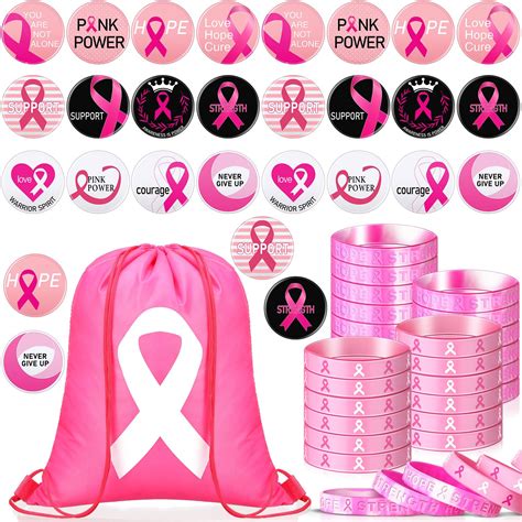 96 Pcs Breast Cancer Awareness Accessories 24 Pcs Breast Cancer