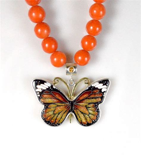 Tiger Butterfly Necklace Georgian Cloisonne Enamel Sterling Etsy