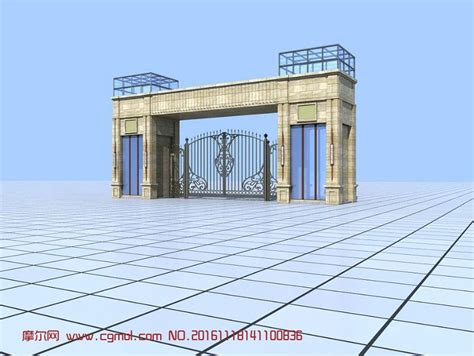 大气小区大门基础设施建筑模型3d模型下载3d模型网maya模型免费下载摩尔网