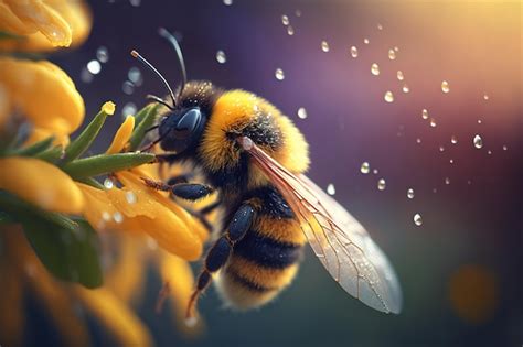 Premium Photo A Honey Bee Close Up On A Flower With Bokeh Background