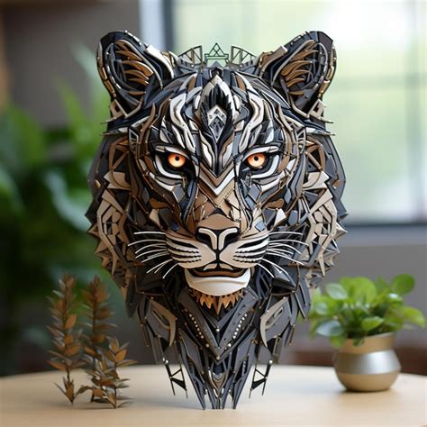 Hay Una Escultura De Papel De Un Tigre Sobre Una Mesa Generativa Ai