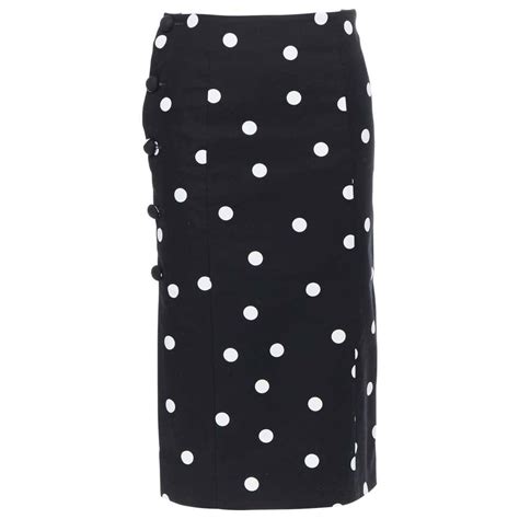 Monse Black White Polka Dot Stif Cotton Button Side Pencil Skirt Us0 26