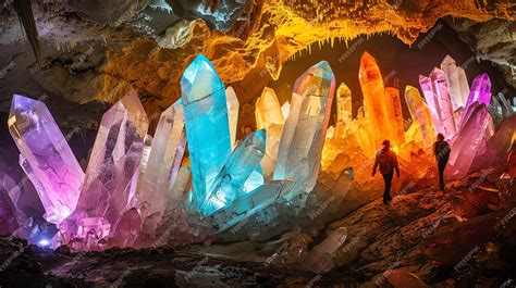 Premium Photo | A stunning image of a colorful crystal cave with two ...