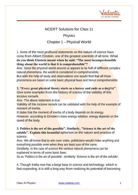 NCERT Solutions For Class 11 Physics Chapter 1 Physical World